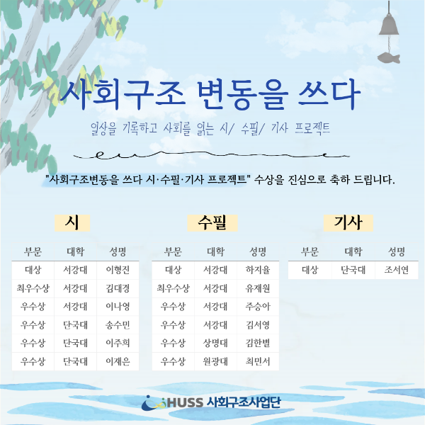 [공통][서강대학교] 사회구조변동을 쓰다,  일상을 기록하고 사회를 읽는 시·수필·기사 프로젝트 수상작 안내[시 부문] 대표이미지